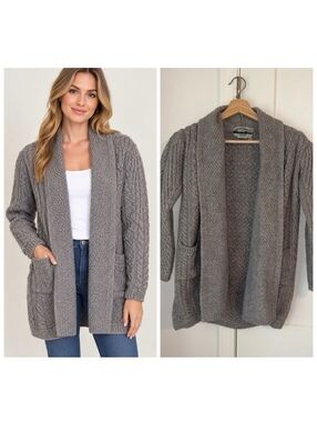 Aran Crafts $150 100% Merino Wool Oversized Woman’s XXS open cardigan Gray